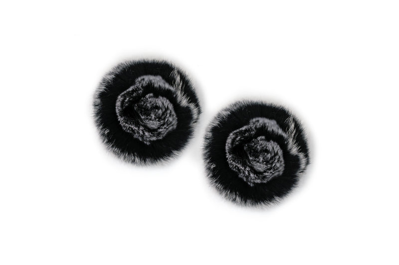 Black paired with 2 sets Pompons & White Camellia